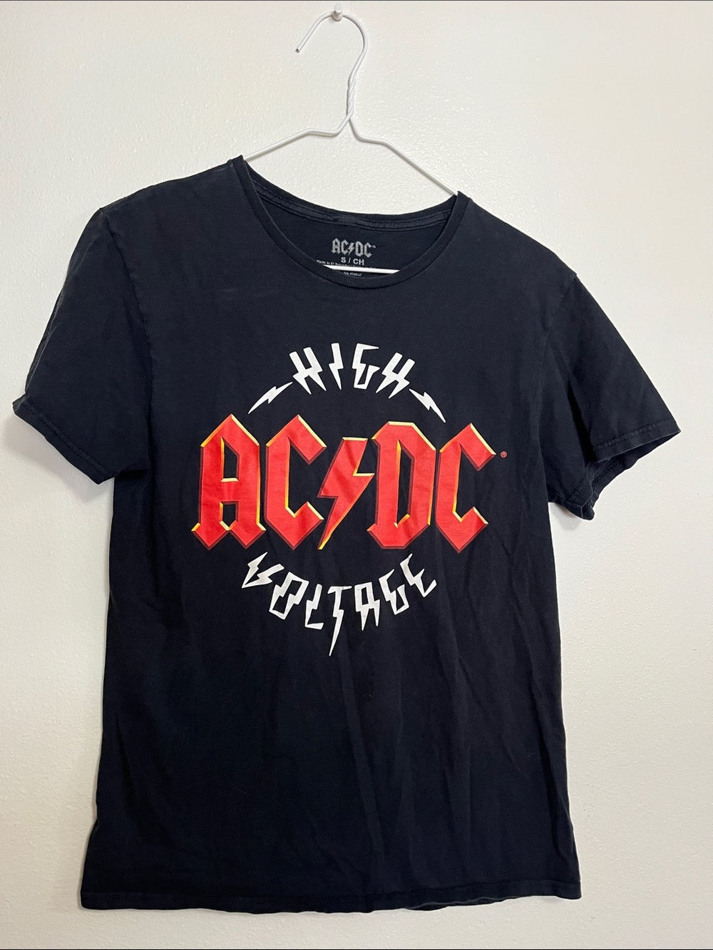 AC/DC Black Tee with Red and Yellow Trim Logo